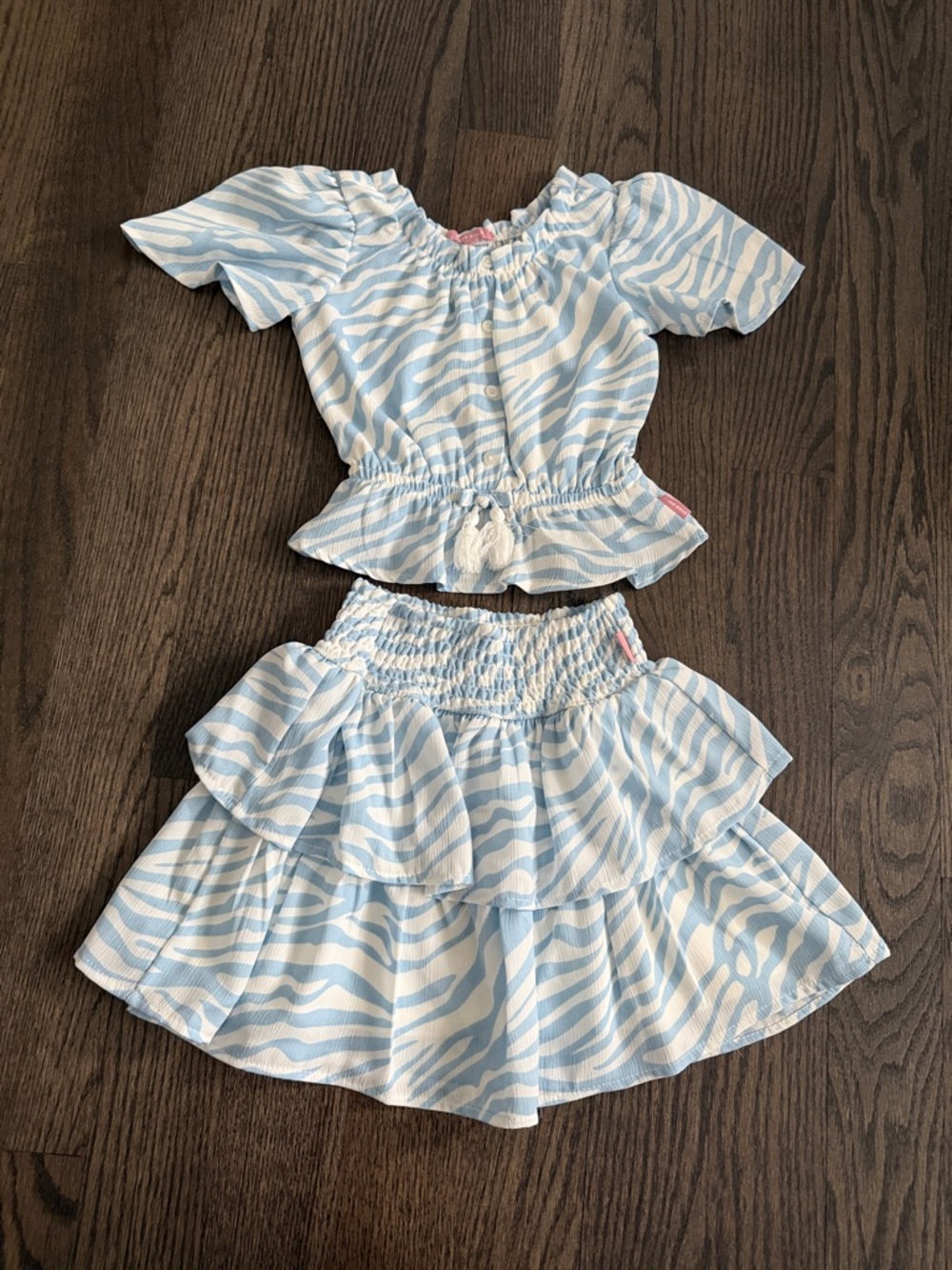 BCBGirls Blue and White Zebra-Print Smocked Skirt Set - size 4